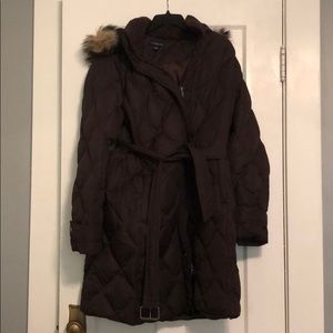 Lands’ End Knee-Length Chocolate Brown Down Coat